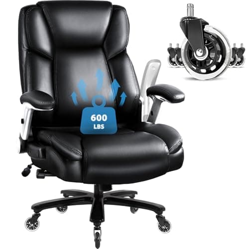 VITESSE 600lbs Big and Tall Office Chair with Flip up Armrest, Large Heavy Duty with Ergonomic Lumbar Support, Executive Office Chair for Heavy People with Quiet Rubber Wheel (Black) - Image 1