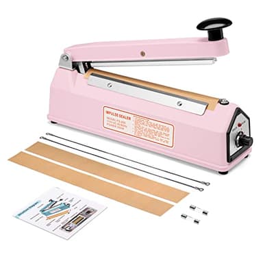 METRONIC Impulse Sealer 8 inch, Manual Heat Sealer Machine for Plastic Bags, Shrink Wrap Bag Sealers Heavy Duty Sealing Machine with Repair Kit (Pink) - Image 1