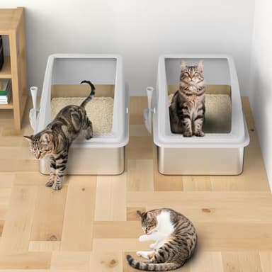 2 Pack Stainless Steel Litter Box | XL Enclosed Cat Litter Boxes with Lid for Big Cats and Multi-Cats | High Sided, Anti-Urine Leakage | Non-Stick Bottom（Silver Gray） - Image 4
