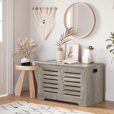 DINZI LVJ Storage Chest, Flip-Top Wooden Toy Box with 2 Safety Hinges, Retro Entryway Shoe Bench, Sturdy Large Storage Trunk for Living Room, Bedroom, Toddler Room, Easy Assembly, Grey Wash - Image 3