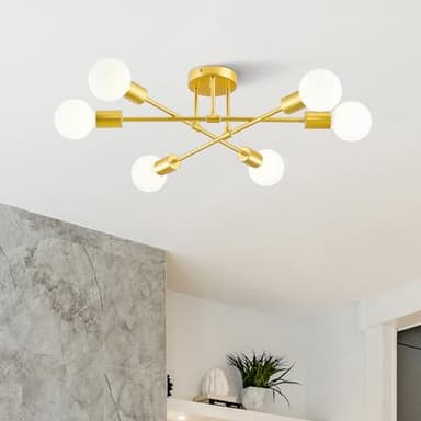 VONLUCE 6-Light Sputnik Light Fixture, 6-Light Flush Mount Ceiling Lights Gold with E26 Base, Modern Sputnik Chandelier for Living Room Kitchen Hallway Bedroom - Image 1