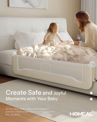 HOMEAL 59in Foldable Toddler Bed Rails, Bed Rail for Toddlers, Baby Bed Rail Guard for King Size,Twin Size, Full Size, Queen Size Beds, Bed Guard Rail, Beige - Image 7