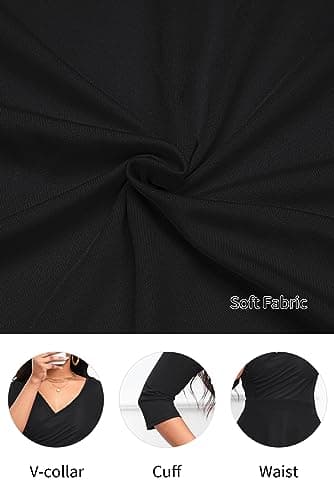 Nmoder Women's Casual Wrap Flared Midi Dress Wedding Guest Cocktail Tea Dresses A-Line Swing V-Neck 3/4 Sleeve Black XL - Image 5