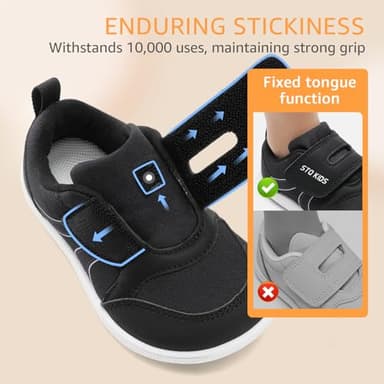 Toddler Wide Toe Box Shoes Boys Barefoot Shoes Boy Sneakers Kids Tennis Shoes Preschool Non Slip Lightweight Comfortable First Walking Running Outdoor Activities Black White Infant Size 4 - Image 8