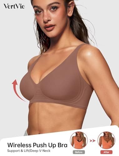 Vertvie Jelly Wireless Bras for Women Push Up Plunge Seamless T-Shirt Bras No Underwire Supportive Full Coverage Bralettes(Coffee,Medium) - Image 2