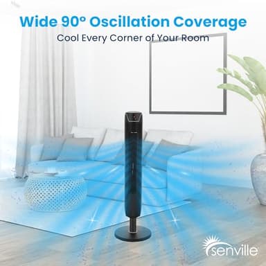 Senville 42" Oscillating Tower Fan for Bedroom, Remote, Bladeless, Quiet, 3 Modes, 7-Hour Timer, LED Display, Black - Image 6