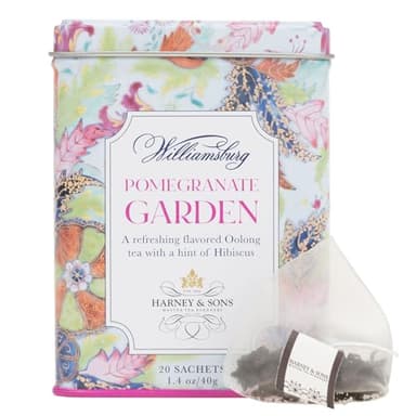 Harney & Sons Pomegranate Garden Tea 20 sachets | Flavored Oolong with hint of Hibiscus - Image 1