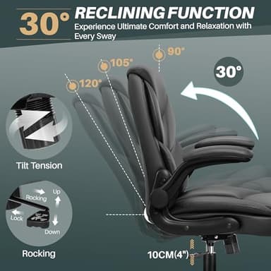 FelixKing Leather Office Chair - Small PU Ergonomic Desk Chair, Comfy Computer Chair with Wheels and Flip-up Armrests, Adjustable Height Mid Back Executive Office Chair for Short People-Black - Image 5