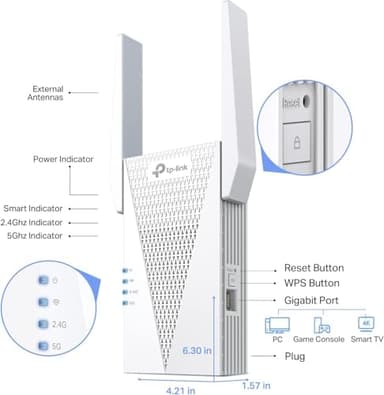 TP-Link AX3000 WiFi 6 Range Extender | PCMag Editor's Choice | Dual-Band Wireless Repeater w/Ethernet Port | Up to 2400 Sq. Ft., 64 Devices | Internet Signal Booster | APP Setup | EasyMesh (RE715X) - Image 5