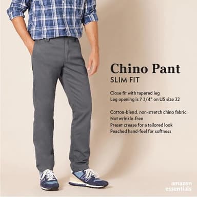 Amazon Essentials Men's Slim-Fit Wrinkle-Resistant Flat-Front Chino Pant, Light Grey, 29W x 30L - Image 2