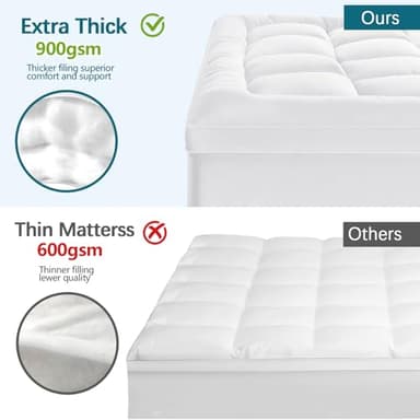 CYMULA Queen Mattress Topper for Back Pain - Extra Thick Cooling Mattress Pad Cover for Queen Size Bed - Soft Mattress Protector Pillow Top with 8-21 Inch Deep Pocket 3D Snow Down Alternative Fill - Image 2