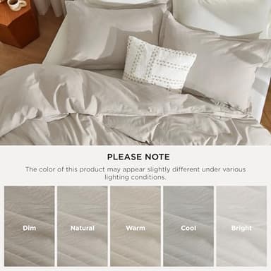 Bedsure 100% Stone Washed Cotton Duvet Cover King - Light Greige Minimalist Cotton Duvet Cover Linen Like for All Seasons - GentleSoft™ Plain Simple Bedding (Light Greige, King, 104"x90") - Image 8