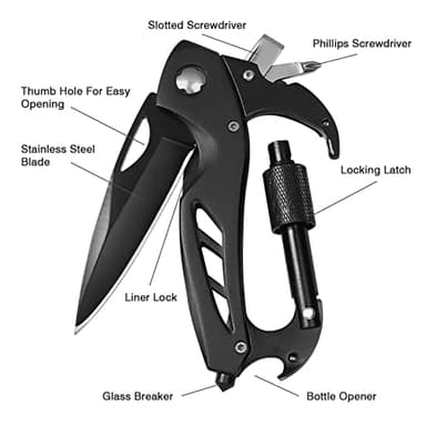 FUNBRO Multitool Carabiner with Pocket Knife, Stocking Stuffers Gifts for Men, EDC Carabiners with Folding Knives, Bottle Opener, Window Breaker and Screwdriver, Survival Gear for Camping Hiking - Image 4
