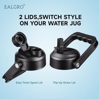 EALGRO Insulated Gallon Water Bottle Jug with Straw, 128 oz Large Stainless Steel Sports Metal Water Canteen With Handle, Thermal Water Cup Mug with 2 Lids, Midnight Black - Image 2