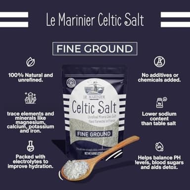 Le Marinier Celtic Salt Organic Fine Ground, 1.1lb - 18oz. Mineral Rich. 100% Natural and Unrefined. French Sea Salt Organic Vital Minerals. Hand Harvested Mineral Salt (1.1lb Fine Ground) - Image 4