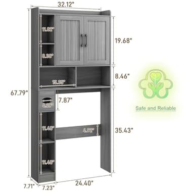 Over The Toilet Storage Cabinet, Farmhouse Storage Cabinet Over Toilet with Barn Door，Home Space-Saving Toilet Rack for Bathroom, Restroom and Laundry.（Wash Grey） - Image 2