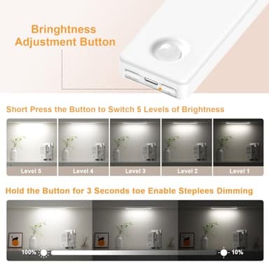Under Cabinet Lighting, Motion Sensor Light Indoor, USB Rechargeable Battery Operated with Magnetic Closet, Kitchen, Counter, Motion-Activated Auto Shut-Off, Eye-Care Gradual Brightness (2-Pack) - Image 4