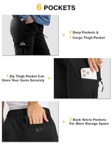 TBMPOY Women's Hiking Cargo Pants Lightweight Water Resistant Quick Dry Fishing Camping Travel Work Pant with 6 Pockets Black S - Image 4