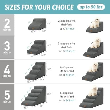 COZY KISS Dog Stairs for Small Dogs 19.7" H, Curved Dog Step for Puppy, Older or Cat, Medium Pet Ramp for Sofa, Couch or Bed, Ladder with High Density Foam, 15.7x28.3x19.7 inch, 4 Step, Charcoal Grey - Image 2