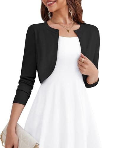 OmicGot Womens Long Sleeve Black Bolero Shrug Open Front Knit Cropped Cardigan S - Image 1