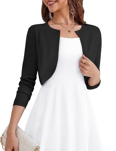 OmicGot Womens Long Sleeve Black Bolero Shrug Open Front Knit Cropped Cardigan S - Image 1