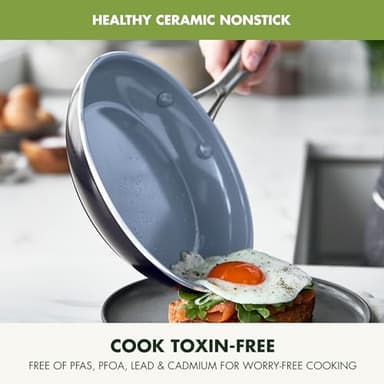 GreenPan 12 Piece Nonstick Swift Cookware Set, Ceramic PFAS-Free Pots & Pans with Lids, Dishwasher & Oven/Broiler Safe to 600F, Kitchen Cooking Set, Sauce, Saute, Stock, Frying Pans, Gray - Image 2