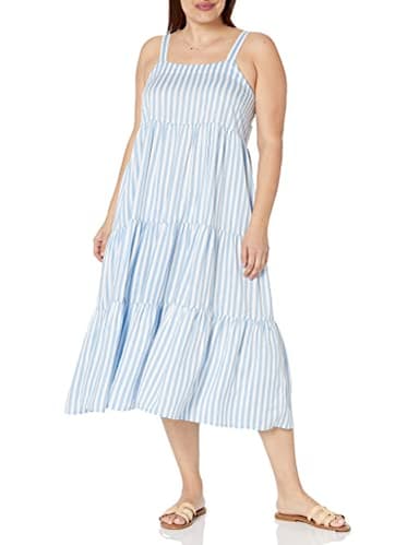 The Drop Women's Britt Tiered Maxi Tent Dress, Blue Bell Stripe, L - Image 5