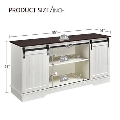Yaheetech TV Stand for 65 Inch TV, Farmhouse Entertainment Center with Sliding Barn Doors, TV Media Console for Living Room, White & Espresso - Image 5