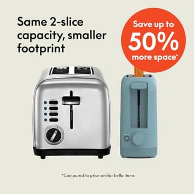 bella 2 Slice Slim Toaster, Fits-anywhere™ Kitchenware, 6 Setting Shade Control with Reheat & Cancel Buttons, Fits sourdough, 10” Long Slot, Anti Jam & Auto Shutoff, 900 Watt, Surf - Image 2