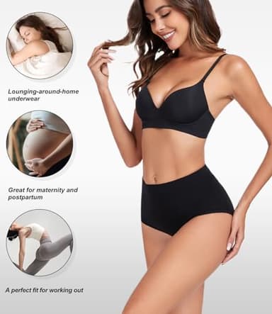 wirarpa Women's Cotton Underwear Black High Waist Briefs Ladies Soft Panties Full Coverage Underpants 5 Pack X-Large - Image 3