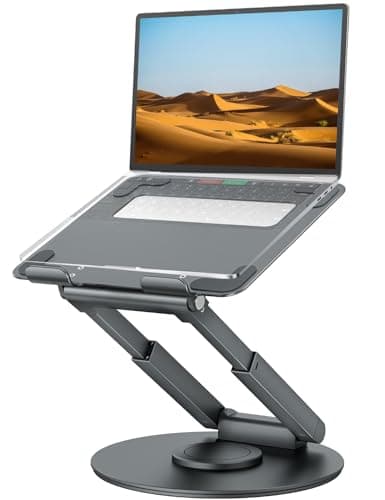 tounee Telescopic Laptop Stand for Desk with 360° Swivel Base, Sit to Stand, Height Adjustable, Portable Riser Holder for Good Posture, Compatible with MacBook Pro, All Laptops 10-17"-Gray - Image 1