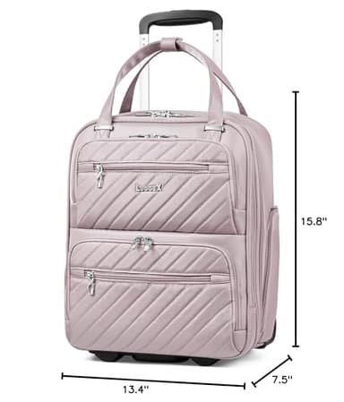 LUGGEX Underseat Carry On Luggage with Wheels, Stylish Lightweight Under Seat Luggage, Soft Sided Personal Item Suitcase for Short Trip (Grey Pink, 16 Inch) - Image 10
