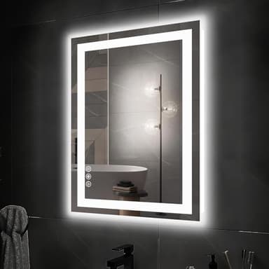 DUMOS 28"x 20" LED Bathroom Mirror with Lights, Dimmable Anti-Fog Front Lit Backlit Lighted Wall Mounted Rectangle for Vanity Makeup Memory Function Tempered Glass Shatter-Proof Horizontal&Vertically - Image 1