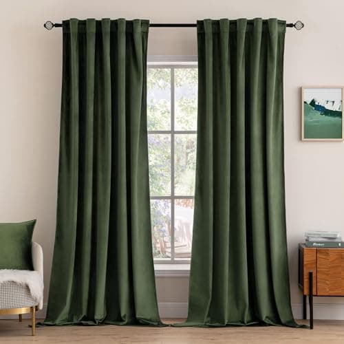 MIULEE Velvet Curtains 84 inches 2 Panels - Luxury Blackout Curtains for Bedroom Living Room Thermal Insulated Super Soft Window Drapes Rod Pocket & Back Tab, Olive Green, W52 x L84 inches - Image 1