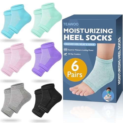 TEAWOO Moisturizing Heel Socks - 6 Pairs for Dry Cracked Feet, Toeless Gel Socks for Hydration and Repair - Image 1
