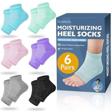 TEAWOO Moisturizing Heel Socks - 6 Pairs for Dry Cracked Feet, Toeless Gel Socks for Hydration and Repair - Image 1