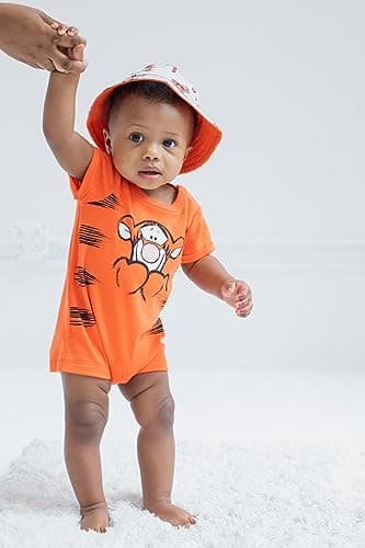 Disney Winnie the Pooh Tigger Newborn Baby Boys Romper and Bucket Sun Hat Orange 3-6 Months - Image 2