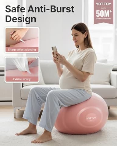 YOTTOY Exercise Ball for Pregnancy,Anti-Burst Yoga Ball for Physical Therapy,Stability Ball for Ball Chair Fitness with Pump (Pink) - Image 2