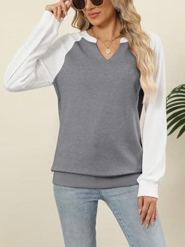 EADINVE Women Casual Long Sleeve V Neck Sweatshirts Cute Loose Fit Lightweight Pullover Tops - Image 3