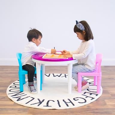 Humble Crew Forever Toddler 2-in-1 Plastic Building Blocks-Compatible Activity 2, Round, White/Pink/Purple/Turquoise Kids Table and Chairs Set - Image 6