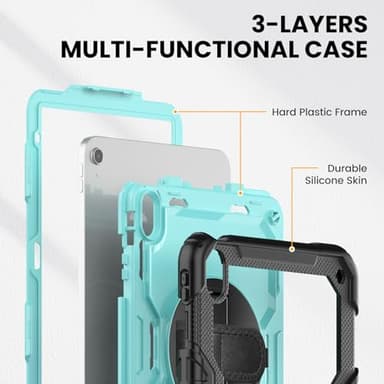 timecity for iPad (A16) 11th/ 10th Generation Case 11''/ 10.9 Inch (2025/2022) - Heavy Duty Protective Cover with Screen Protector, Stand, Shoulder Strap & Pencil Holder | Kids-Friendly - Light Blue - Image 9