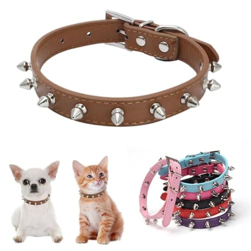 Spike Collar for Dogs,Female Male Studded Spiked Spikey Stud Rivet for xs Small Medium Large boy Girl cat Kitten pet Animal Puppy Brown XS - Image 1