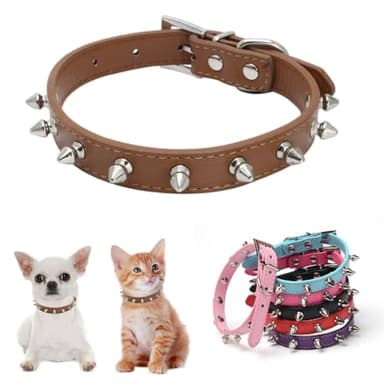 Spike Collar for Dogs,Female Male Studded Spiked Spikey Stud Rivet for xs Small Medium Large boy Girl cat Kitten pet Animal Puppy Brown XS - Image 1