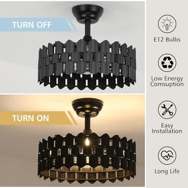 Merexcint 18 Inch Black Ceiling Fans with Lights and Remote, Black Caged Ceiling Fan Light with 6-Speed Motor, Bladeless Fan, Fandelier Ceiling Fan with Light for Bedroom, Living Room, Dining Room - Image 7