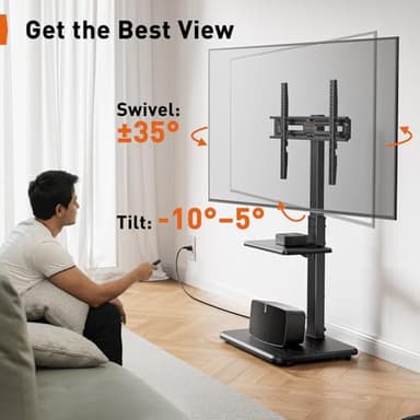 Perlegear Floor TV Stand with Power Outlet, Universal TV Stand for 32-75 inch TVs up to 110 lbs, Height Adjustable Standing TV Mount, Tall TV Mount with Wood Base, Max VESA 600x400mm, PGFS06 - Image 4