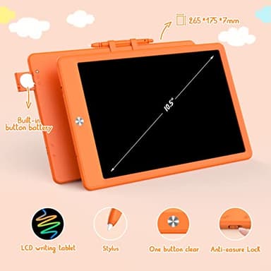 BUKEBU LCD Writing Tablet Doodle Board, Colorful Drawing Pad, Electronic Drawing Tablet, Drawing Pads,Travel Gifts for Kids Ages 3 4 5 6 7 8 Year Old Girls Boys (10.5 inch, Orange) - Image 2