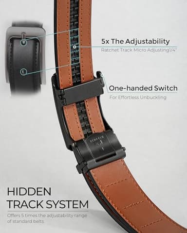 MILORDE Men's Genuine Leather Ratchet Belt (Essential Matte - Basic Black, 32" to 38" M807,115) - Image 3