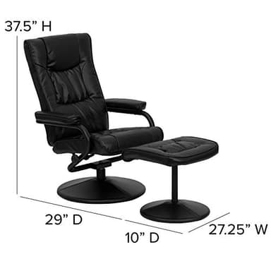 Flash Furniture Rachel Contemporary Multi-Position LeatherSoft Recliner Chair with Ottoman, 360-Degree Swivel Recliner Chair and Ottoman Set, Black - Image 3
