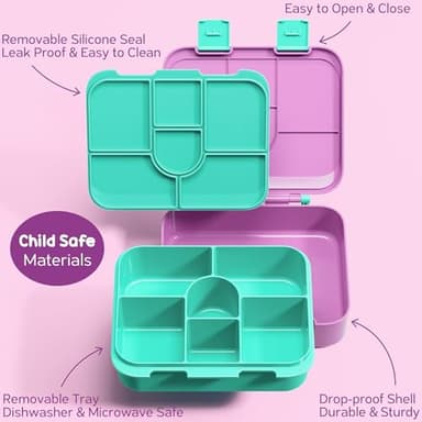Fimibuke Snack Box for Kids & Toddlers, 6-Compartment Snack Container BPA-Free Small Bento Box Leak-Proof Lunch Box, 32oz Lunchable Food Container for School Travel Picnic, Microwave & Dishwasher Safe - Image 4