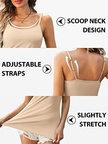 V FOR CITY Shelf Bra Tank Tops for Women Spaghetti Strap Camisole Top Summer Cotton Cami 2 Pack White Apricot Peach XL - Image 4